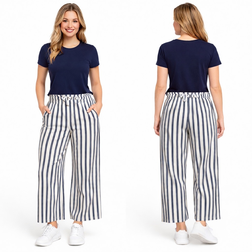 Natan Navy/White Striped Wide Leg Pants